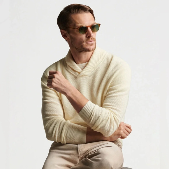 NEW Peter Millar Crown Crafted Savona Waffle Popover Shawl Sweater Summer Ivory - Picture 1 of 9